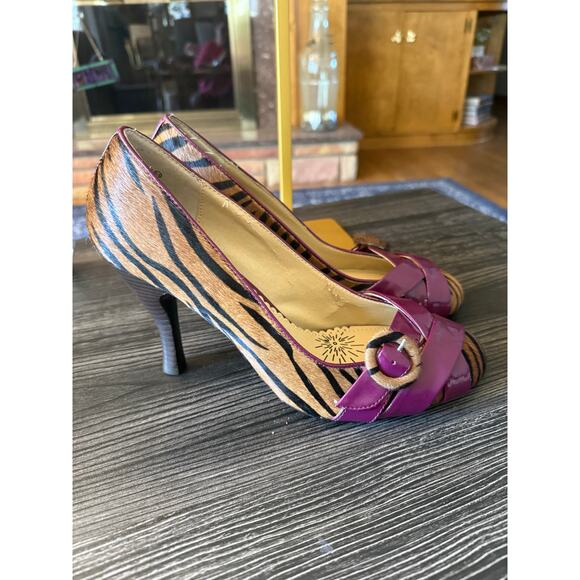 Vintage Naughty Monkey Purple Animal Print Heels with Mini Buckle Sz. 9.5 - Picture 6 of 7